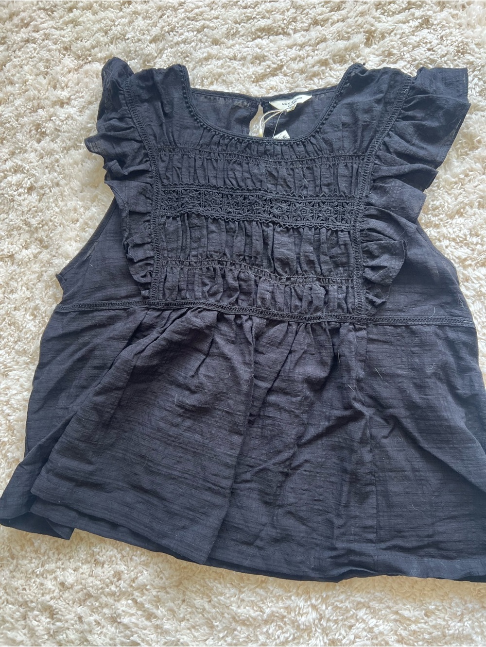 Max Studio Black Ruffle Sleeve Smocked Camisole